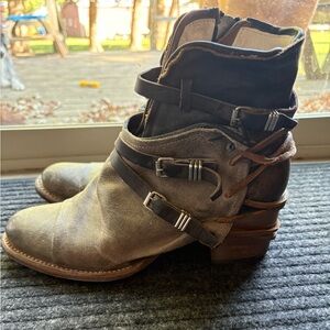 Freebird Brown and Black Ankle Boots with Buckle Detail